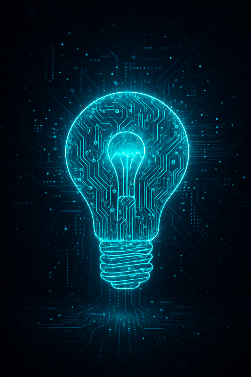 Glowing lightbulb made of digital circuits